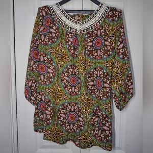 Art and Soul Tunic Crochet Neck Tunic Earthy 3/4 Blouse Hippie Boho Top Pattern